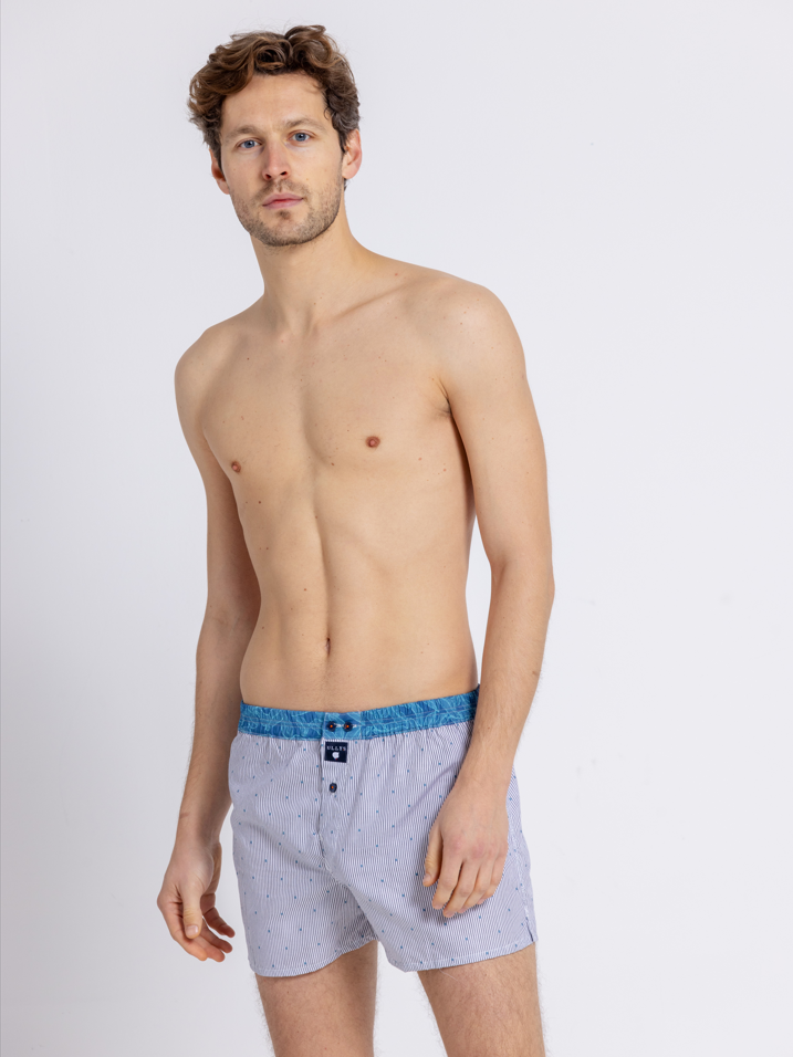 LE LÉGER - CALEÇON HOMME BRODÉ EN COTON - TURQUOISE, BLANC, BLEU